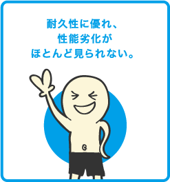 耐久性に優れ、性能劣化がほとんど見られない。